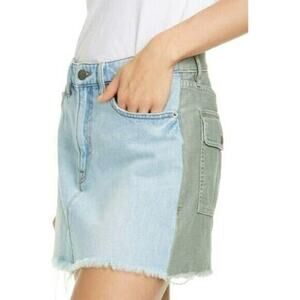 Frame Le Mini Cargo Mix Cotton Fray Hem Denim Skirt in Canteburry NEW Women's 27